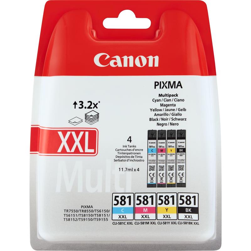 Canon CLI-581XXL Multipack Origineel Zwart, Cyaan, Magenta, Geel