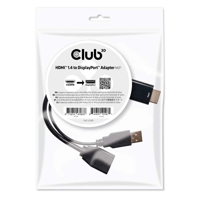 CLUB3D HDMI™ Naar DisplayPort™ Adapter M/V met USB voeding