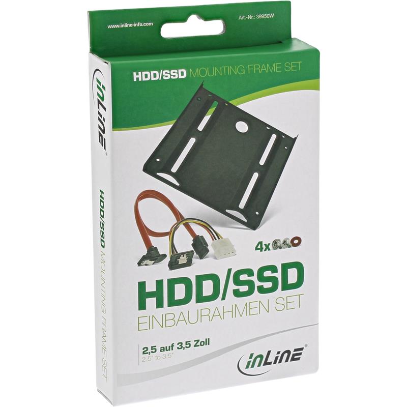 InLine HDD SSD mounting frame SET with SATA and power cable angled with screws