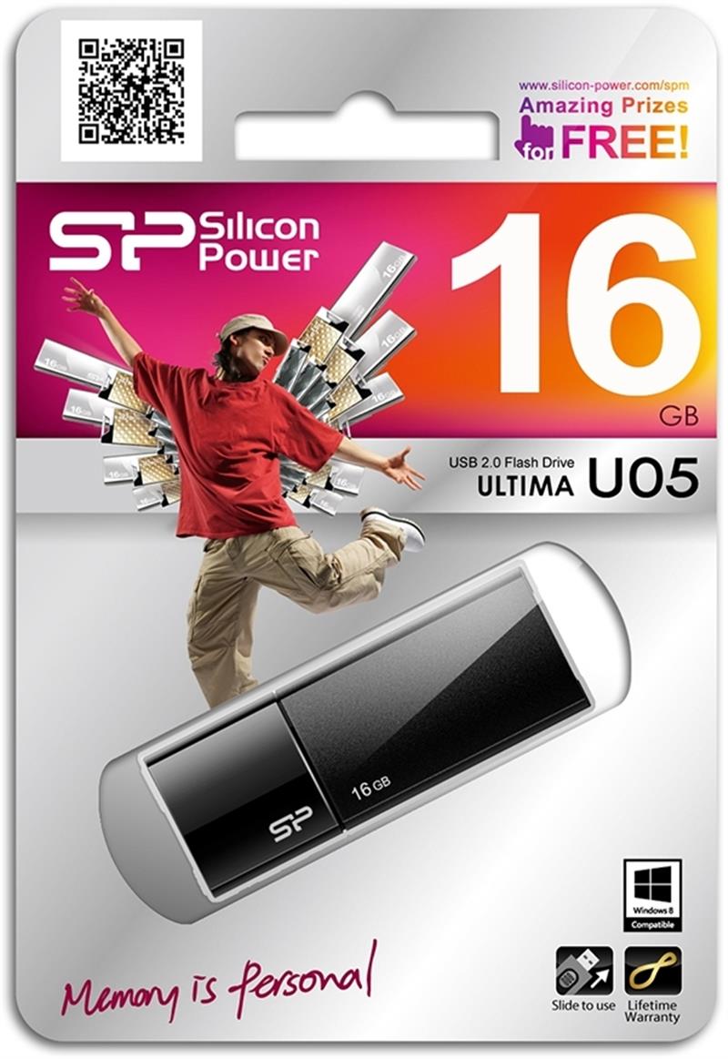 Silicon Power 16GB Ultima U05 USB 2.0 flashdrive Zwart