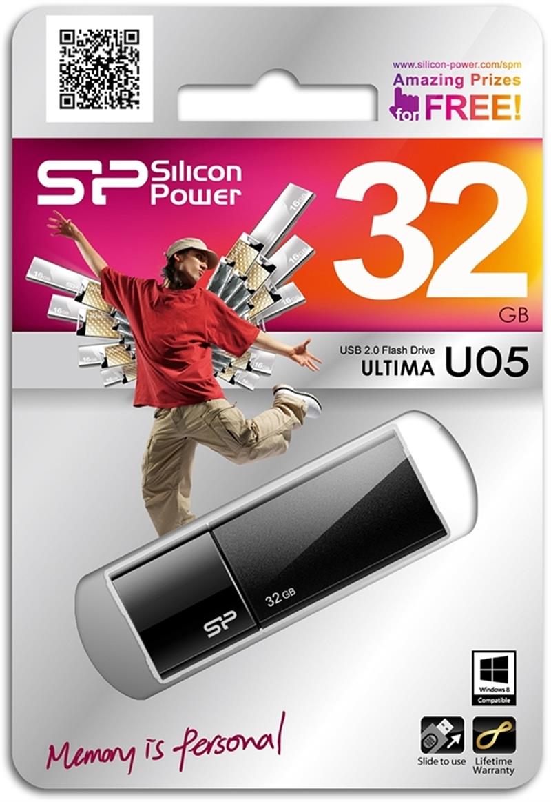 Silicon Power 32GB Ultima U05 USB 2.0 flashdrive Zwart