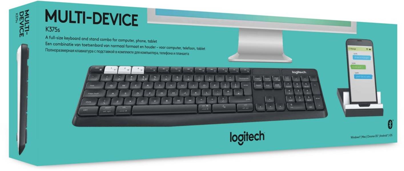 Logitech K375s toetsenbord RF Wireless + Bluetooth QWERTY US International Grafiet, Wit