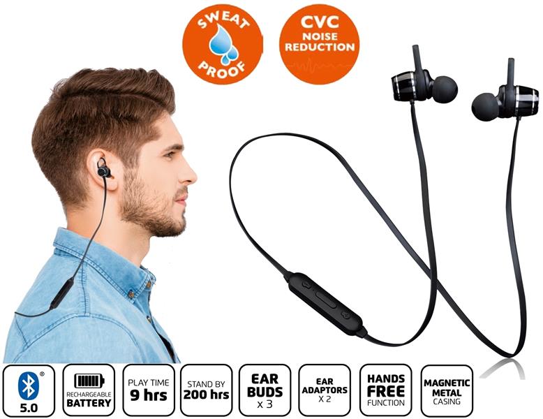  Lenco Sweatproof Bluetooth Stereo Headset Black