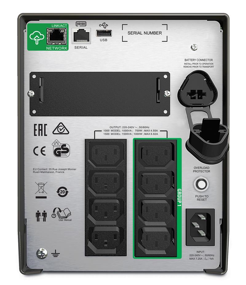 APC Smart-UPS SMT1000IC Noodstroomvoeding - 8x C13, USB, SmartConnect, 1000VA