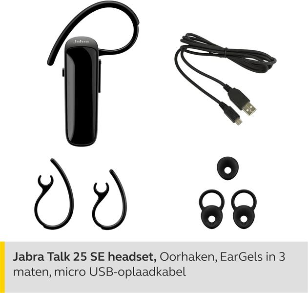 Jabra Talk 25 SE Headset Draadloos oorhaak, In-ear Car/Home office Micro-USB Bluetooth Zwart