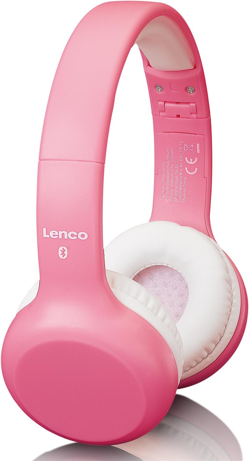  Lenco On-Ear Stereo Bluetooth Headset for Kids Pink