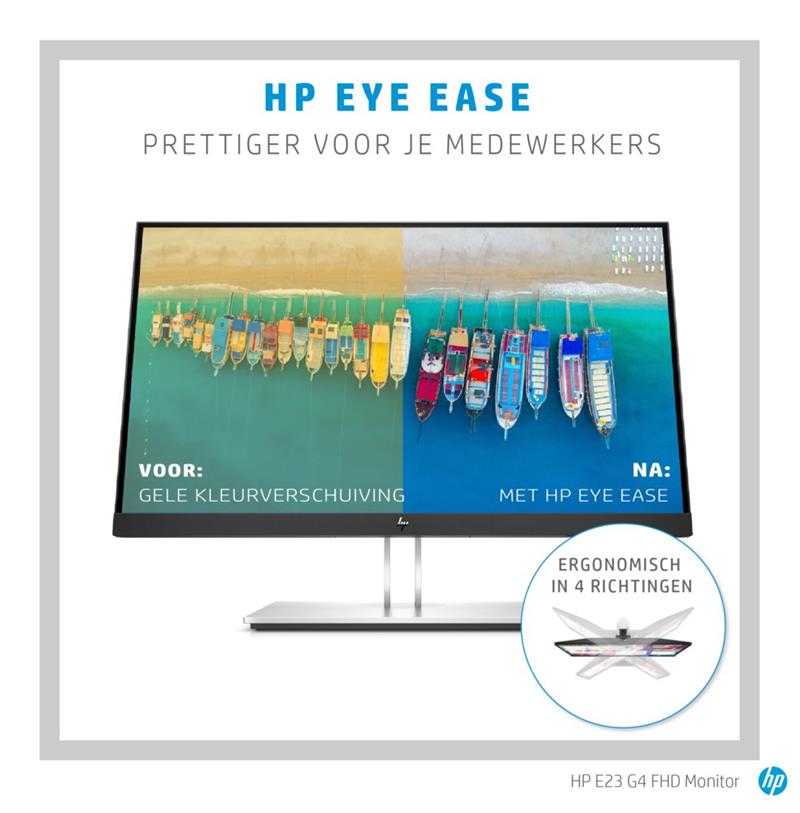 HP E-Series E23 G4 58,4 cm (23"") 1920 x 1080 Pixels Full HD LCD Zwart, Zilver