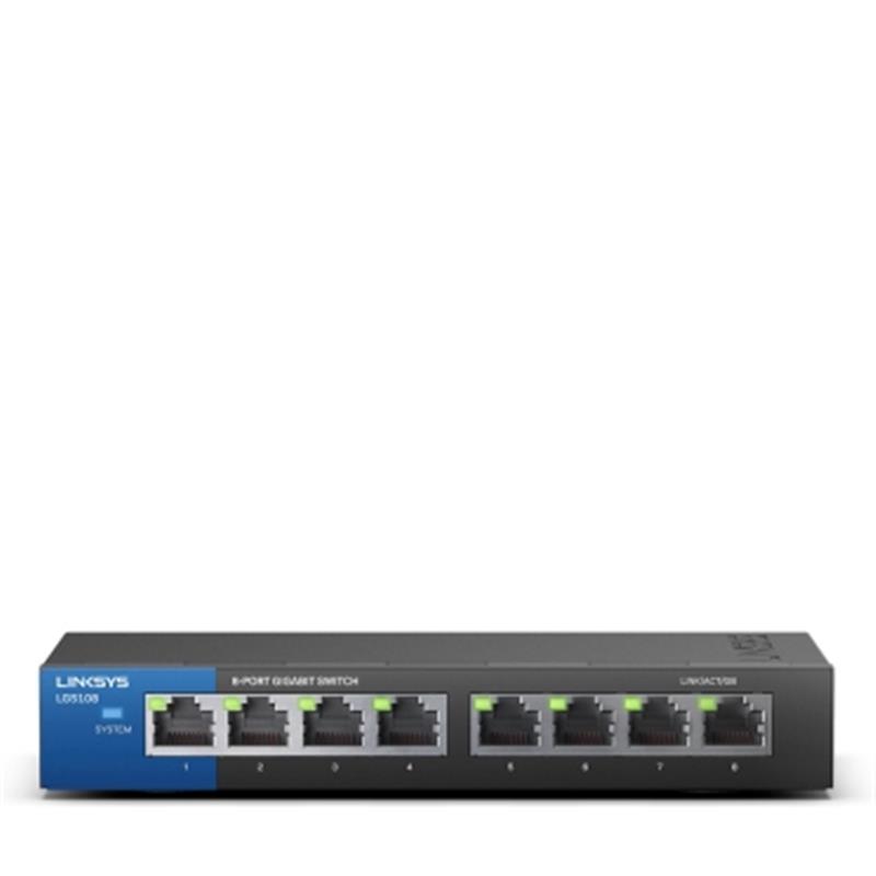 Linksys LGS108 Unmanaged Gigabit Ethernet (10/100/1000) Zwart, Blauw