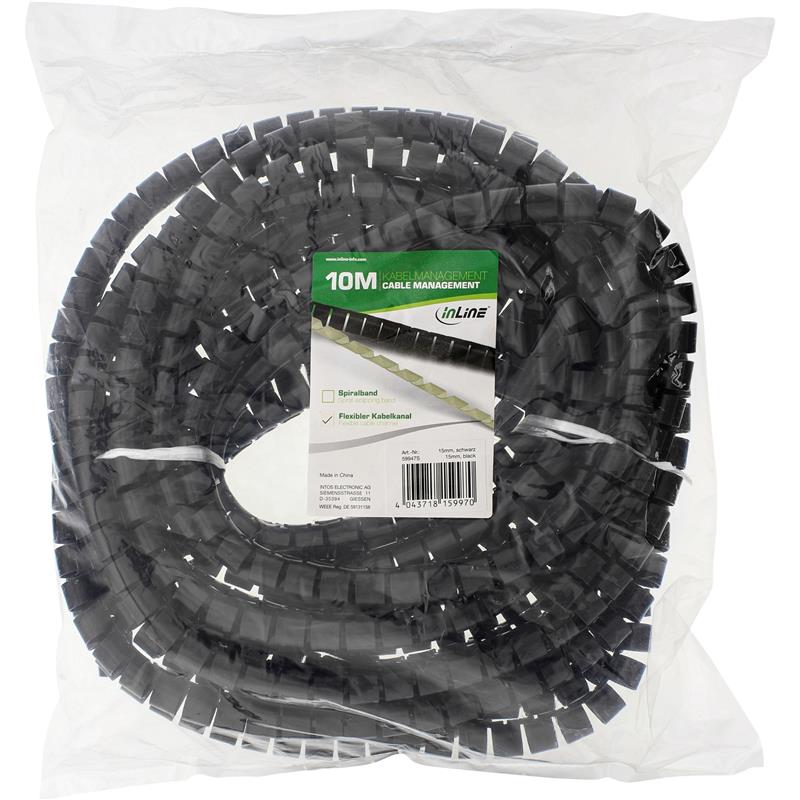 InLine spiraalband 10m zwart 15mm