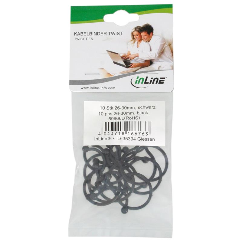 InLine Kabelband Twist 26-30mm zwart 10stk 