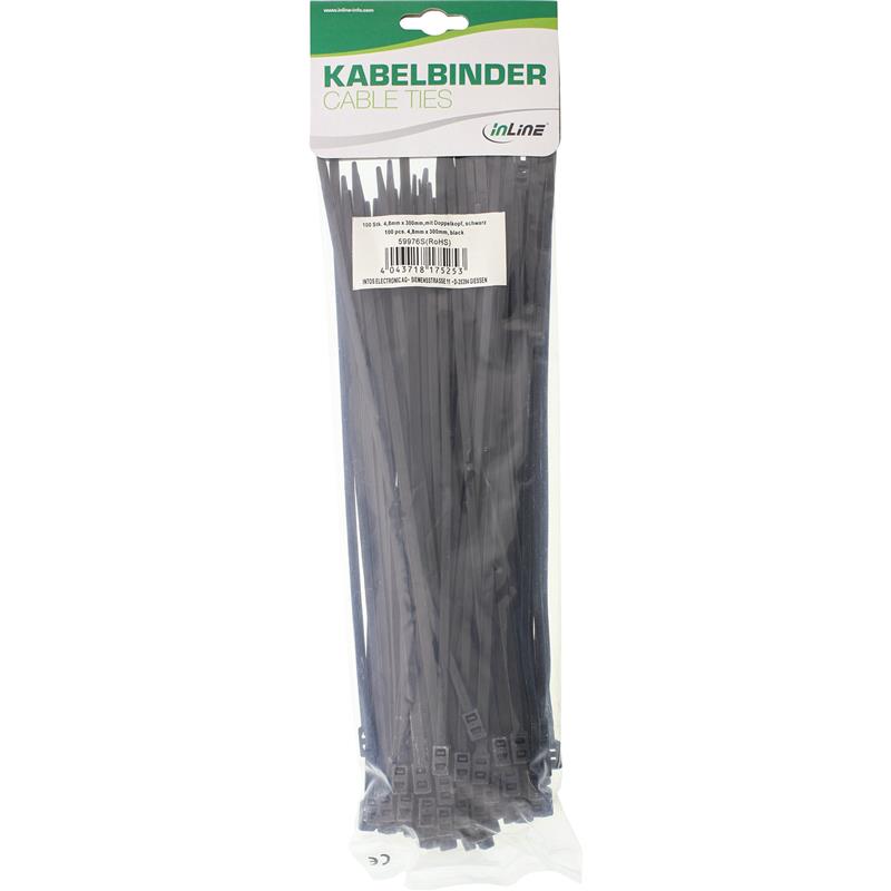 InLine Kabelband met Doppelkopf Länge 300mm Breite 4 8mm zwart 100stk 
