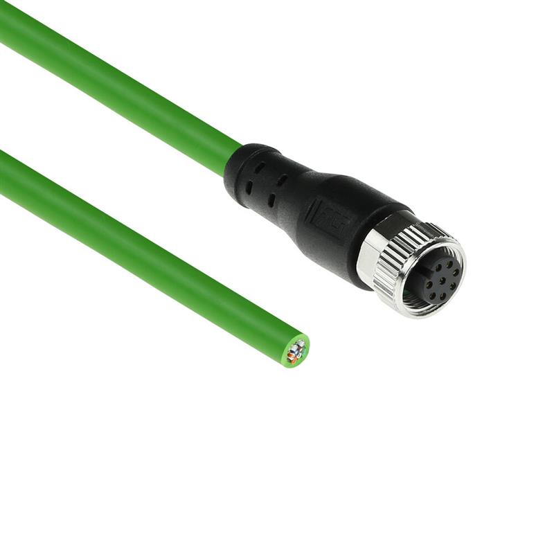 ACT Industrial 3,00 meter Sensor kabel M12A 8-polig female naar open end, Ultraflex TPE kabel, afgeschermd