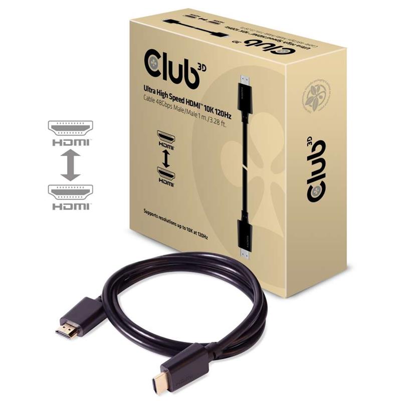 CLUB3D Ultra High Speed HDMI 4K120Hz, 144Hz Certified Cable 48Gbps M/M 1 m/3.28 ft 1Meter