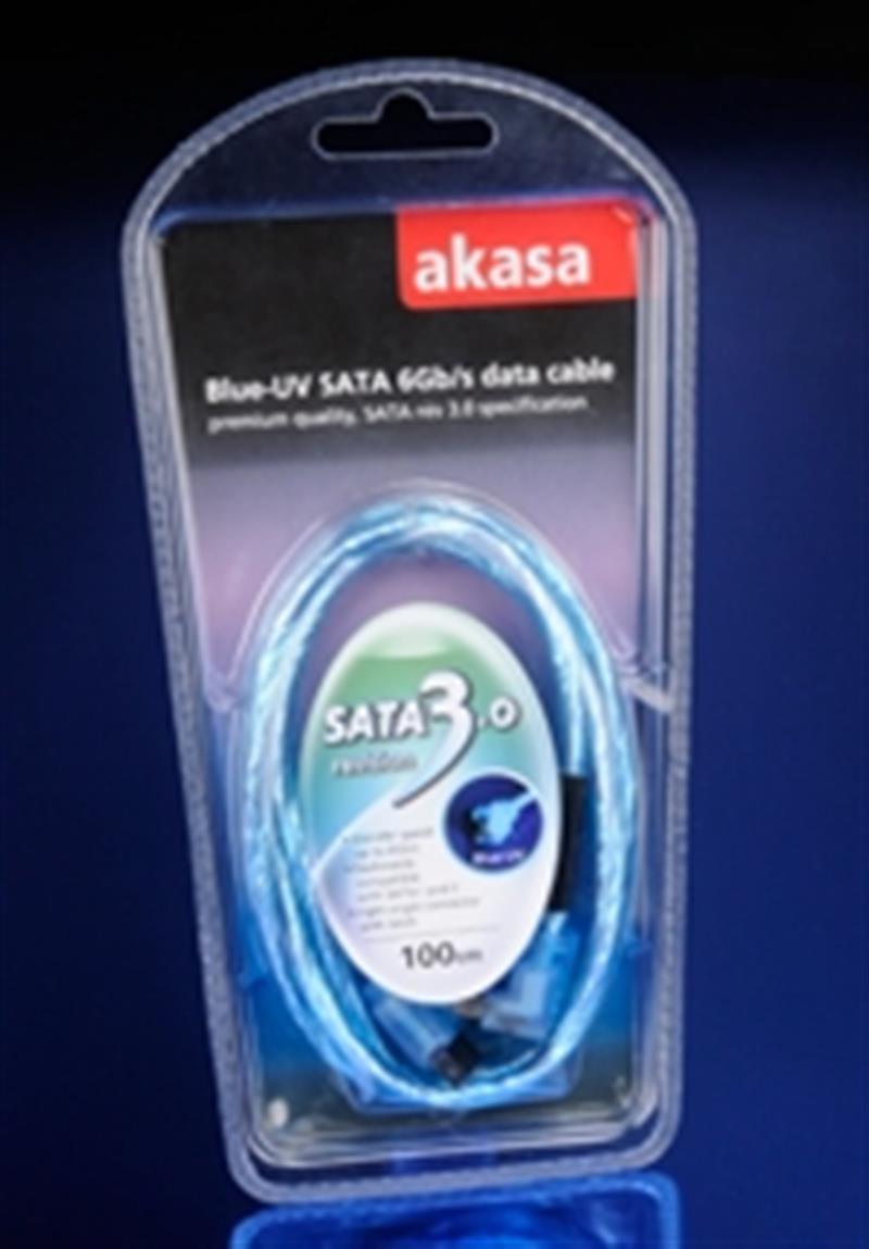 Akasa sata 3 0 6gb s blue uv rounded cable 100cm with right angle secure latch and straightconnectors *MBM *SATAM