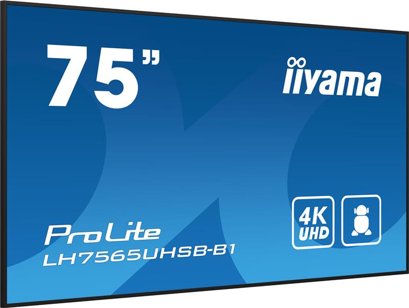 iiyama LH7565UHSB-B1 beeldkrant Kiosk-ontwerp 189,2 cm (74.5"") LED Wifi 800 cd/m² 4K Ultra HD Zwart Type processor Android 11 24/7