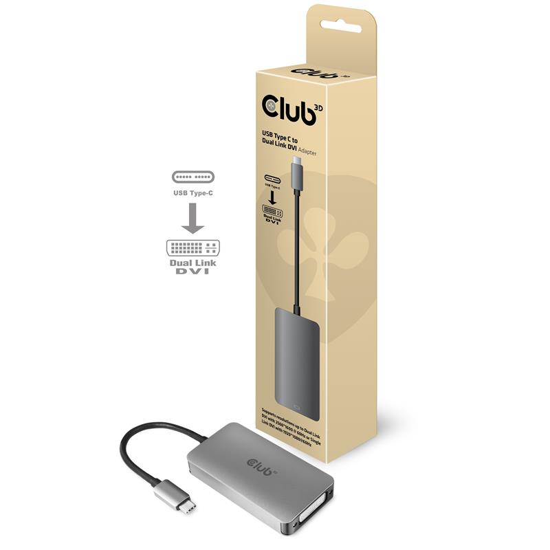 CLUB3D USB3.2 Gen1 Type-C to Dual Link DVI-D HDCP AAN versie Actieve Adapter M/V