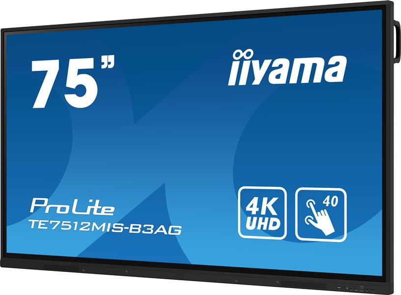 iiyama TE7512MIS-B3AG beeldkrant Kiosk-ontwerp 190,5 cm (75"") LCD Wifi 400 cd/m² 4K Ultra HD Zwart Touchscreen Type processor Android 11 24/7