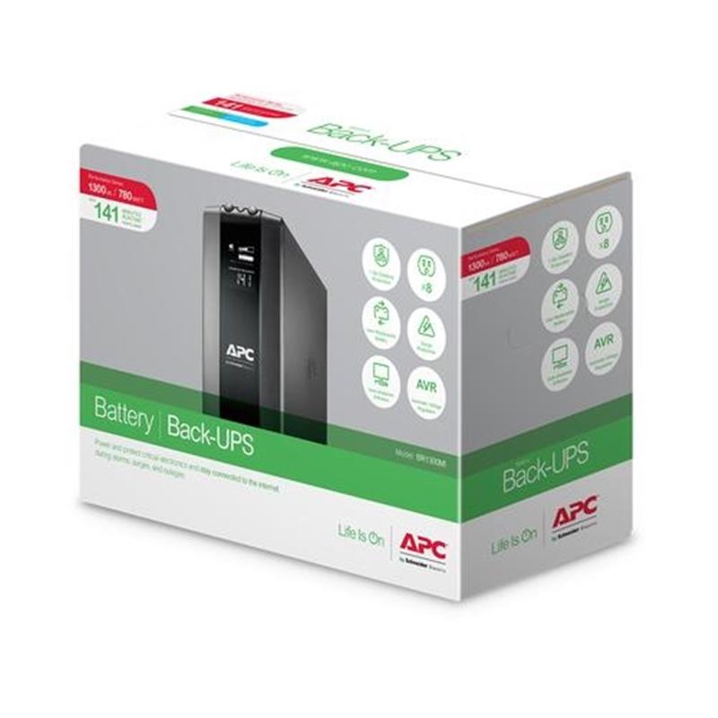 APC Back-UPS PRO BR1300MI - Noodstroomvoeding, 8x C13 uitgang, USB, 1300VA