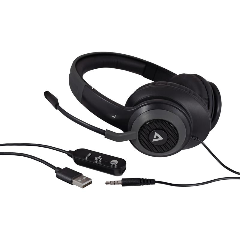 V7 HC701 hoofdtelefoon/headset Bedraad Hoofdband Oproepen/muziek USB Type-A Zwart