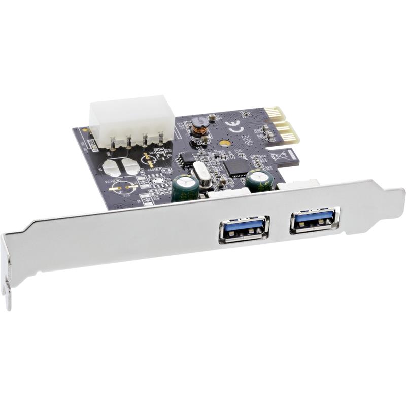 InLine USB 3 0 2 Port Host Controller PCIe with Full Size Low Profile Bracket