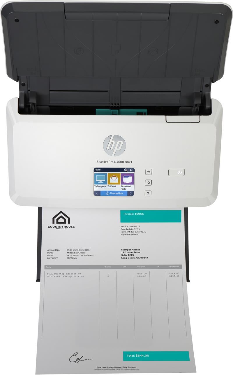 HP Scanjet Pro N4000 snw1 Sheet-feed Scanner Paginascanner 600 x 600 DPI A4 Zwart, Wit