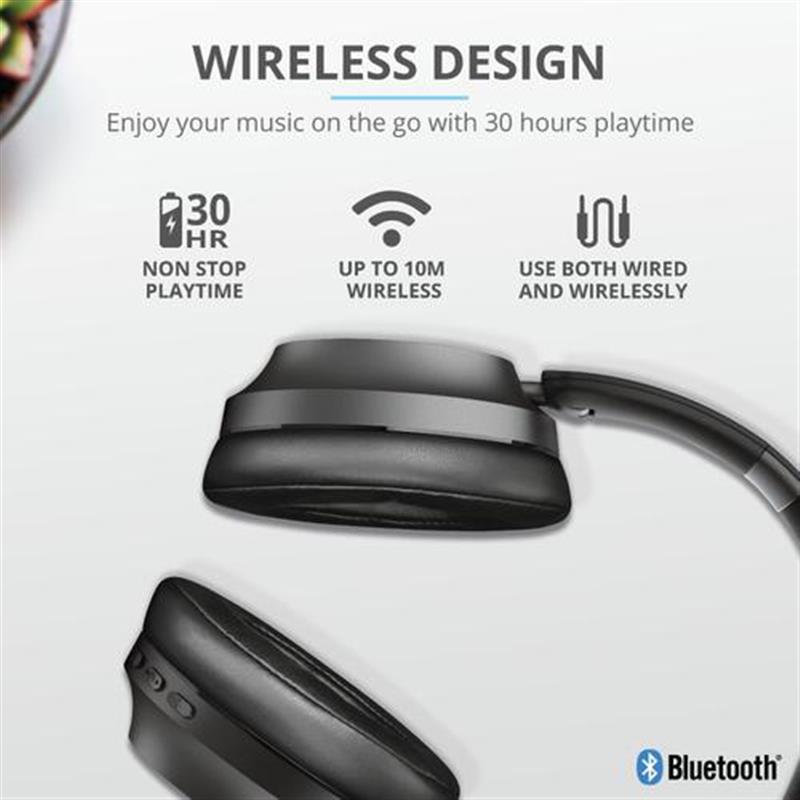 Trust 23550 hoofdtelefoon/headset Hoofdband Zwart 3,5mm-connector Bluetooth Micro-USB