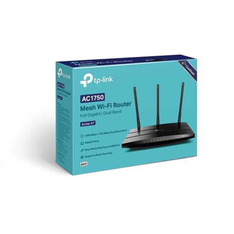 TP-LINK Archer A7 draadloze router Dual-band (2.4 GHz / 5 GHz) Gigabit Ethernet Zwart