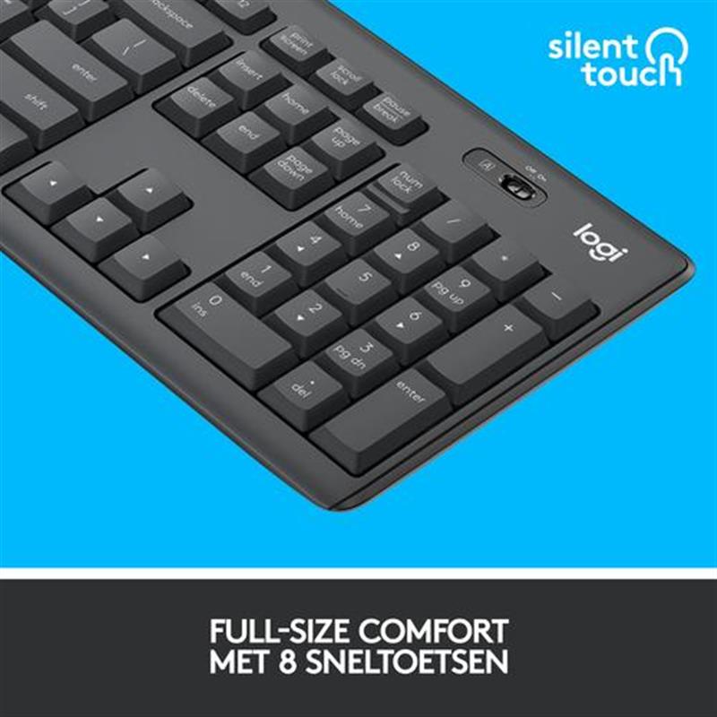 Logitech MK295 Silent Wireless Combo toetsenbord RF Draadloos Belgisch, Nederlands Zwart