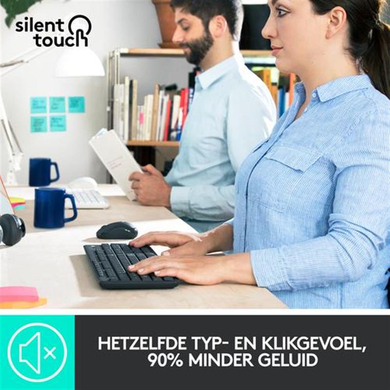 Logitech MK295 Silent Wireless Combo toetsenbord RF Draadloos Belgisch, Nederlands Zwart