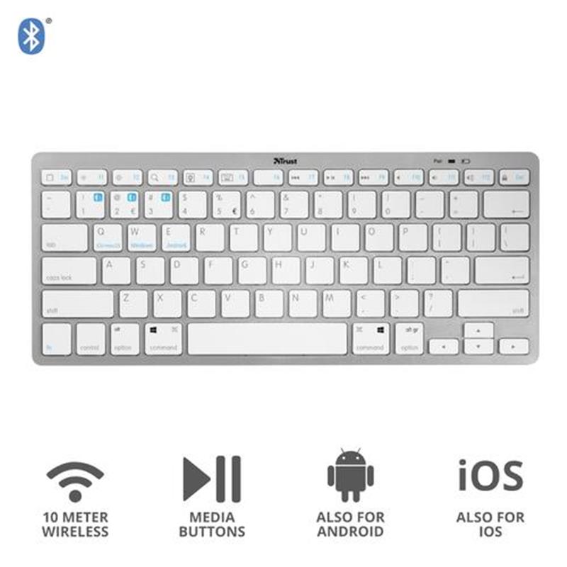 Trust Nado toetsenbord Bluetooth QWERTY Engels Grijs, Wit