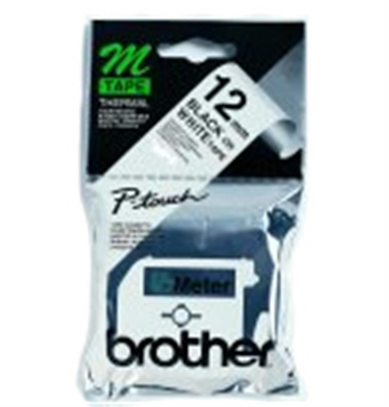 Brother Labelling Tape - 12mm, Black/White, Blister labelprinter-tape M