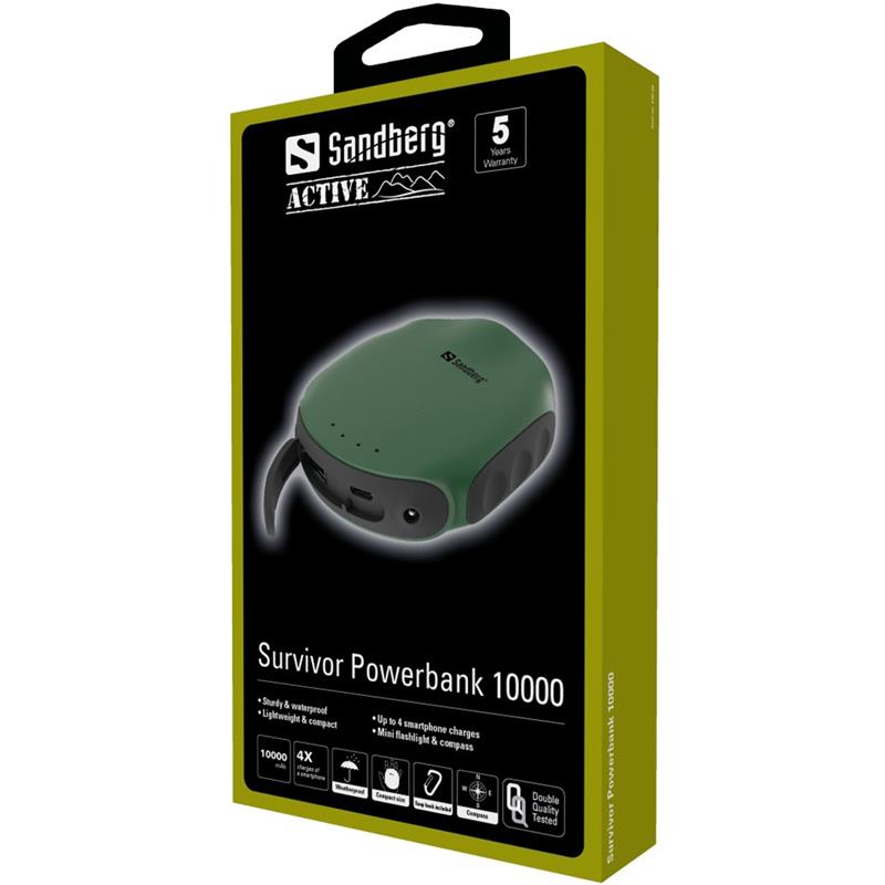 Sandberg Survivor 10000 powerbank Lithium-Polymeer (LiPo) 10000 mAh Groen, Grijs
