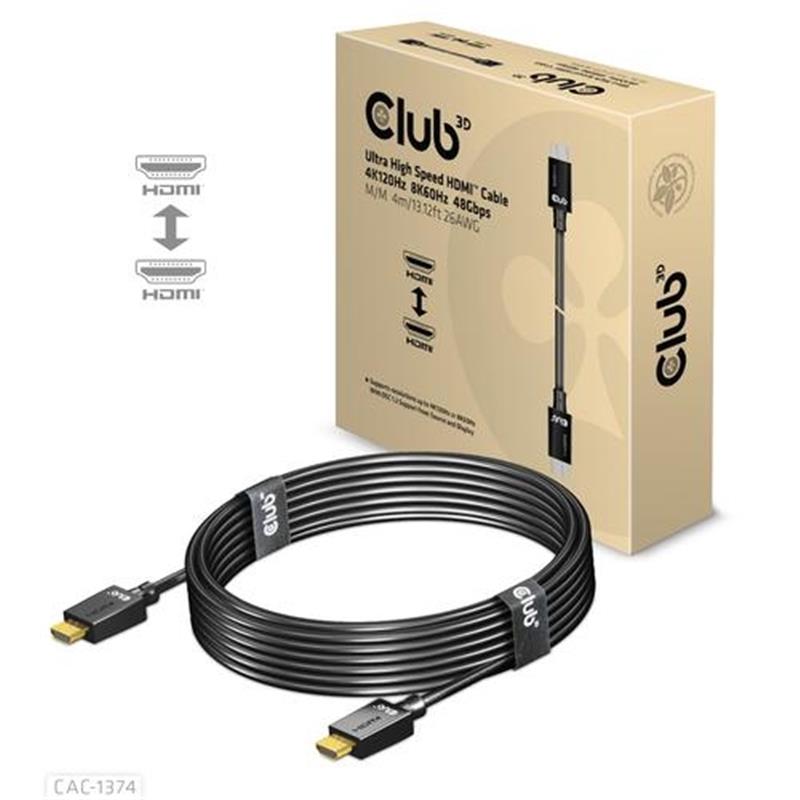 CLUB3D Ultra High Speed ??HDMI™2.1 gecertificeerde kabel 4K120Hz, 144Hz 48Gbps M/V 4 Meter