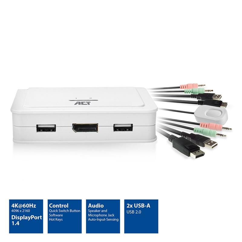 2-port 4k DisplayPort cable KVM Switch