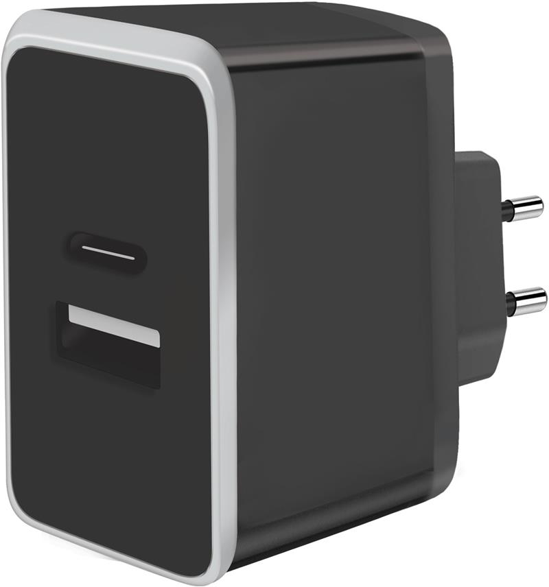 Mobiparts Wall Charger USB-A/USB-C 2.4A + USB-C to Lightning Cable Black