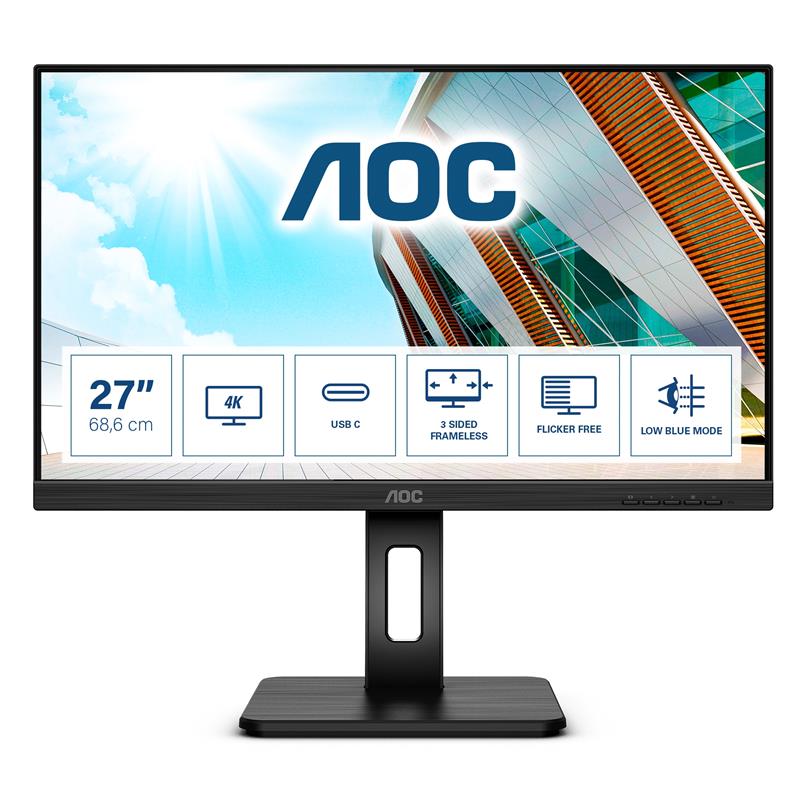 AOC U27P2CA computer monitor 68,6 cm (27"") 3840 x 2160 Pixels 4K Ultra HD LED Zwart