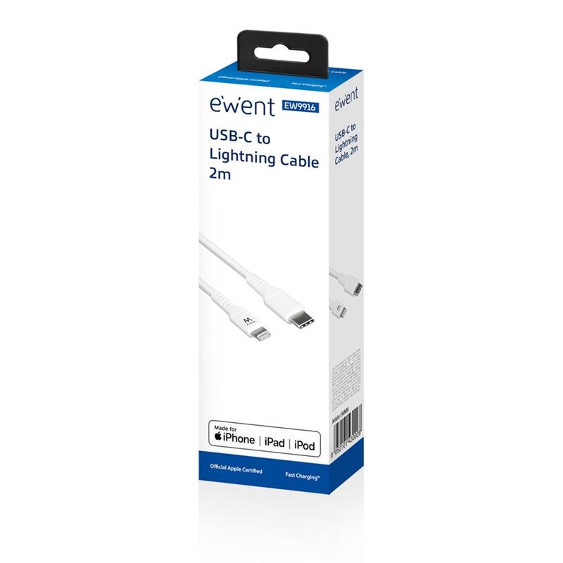 Ewent EW9916 Lightning-kabel 2 m Wit