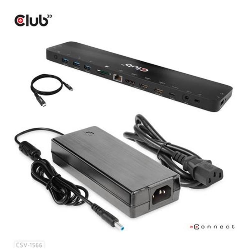 CLUB3D Universeel Docking station met 120W max/Power adapter voor het opladen van de allerzwaarste laptops met USB type C aansluiting, 2x HDMI, 1x DP(