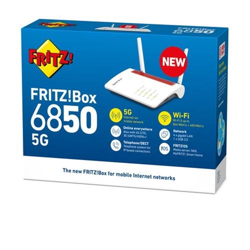 FRITZ!Box 6850 5G draadloze router Gigabit Ethernet Dual-band (2.4 GHz / 5 GHz) Wit