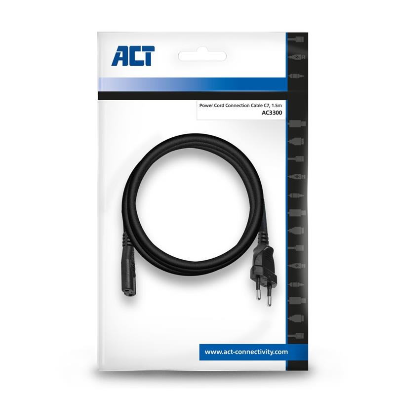 ACT AC3300 electriciteitssnoer Zwart 1,5 m CEE7/16 C7 stekker