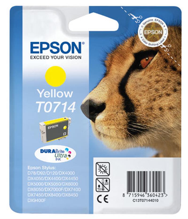 Epson Cheetah Singlepack Yellow T0714 DURABrite Ultra Ink