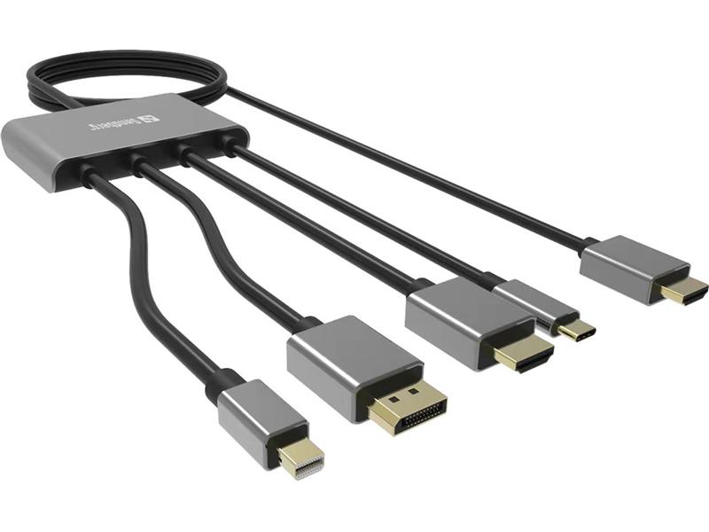 Sandberg 509-21 video kabel adapter 2 m HDMI Type A (Standaard) DisplayPort + Mini DisplayPort + HDMI + USB Type-C Zwart