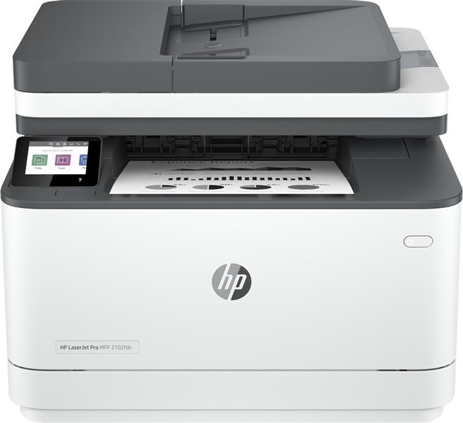HP LaserJet Pro MFP 3102fdn printer, Zwart-wit, Printer voor Kleine en middelgrote ondernemingen, Printen, kopiëren, scannen, faxen, Automatische docu