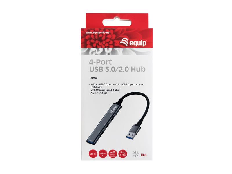 Equip 128960 interface hub USB 3.2 Gen 1 (3.1 Gen 1) Type-A 5000 Mbit/s Zwart, Grijs