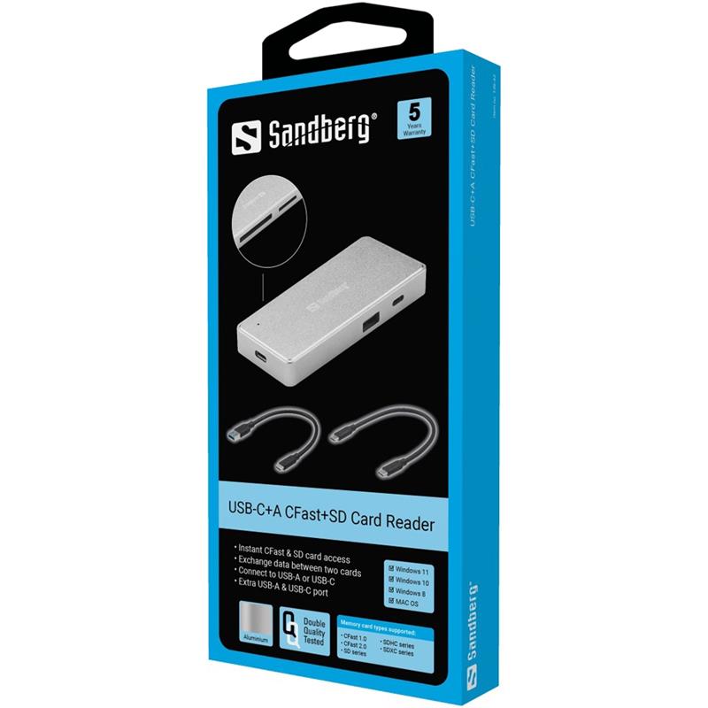 Sandberg 136-42 geheugenkaartlezer USB 3.2 Gen 1 (3.1 Gen 1) Zilver