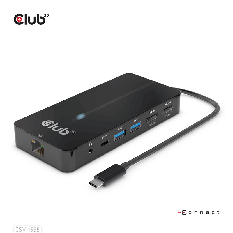 CLUB3D Type-C 7-in-1 hub met 2x HDMI, 2x USB Gen1 Type-A, 1x RJ45, 1x 3.5mm Audio,1x USB Gen1 Type-C 100W Silicon motion chip geschikt voor apple m1/2