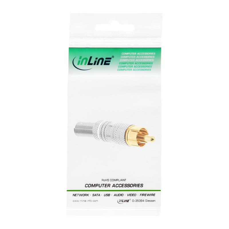 InLine RCA metal male plug for soldering silver white ring for 6mm cable