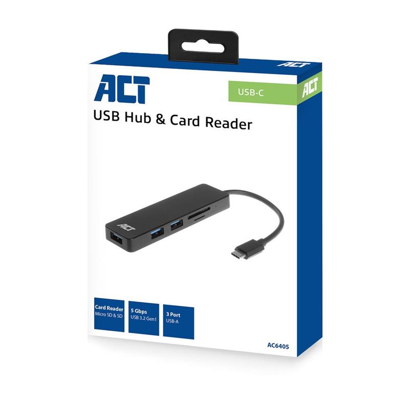 ACT USB-C Hub 3x USB-A cardreader
