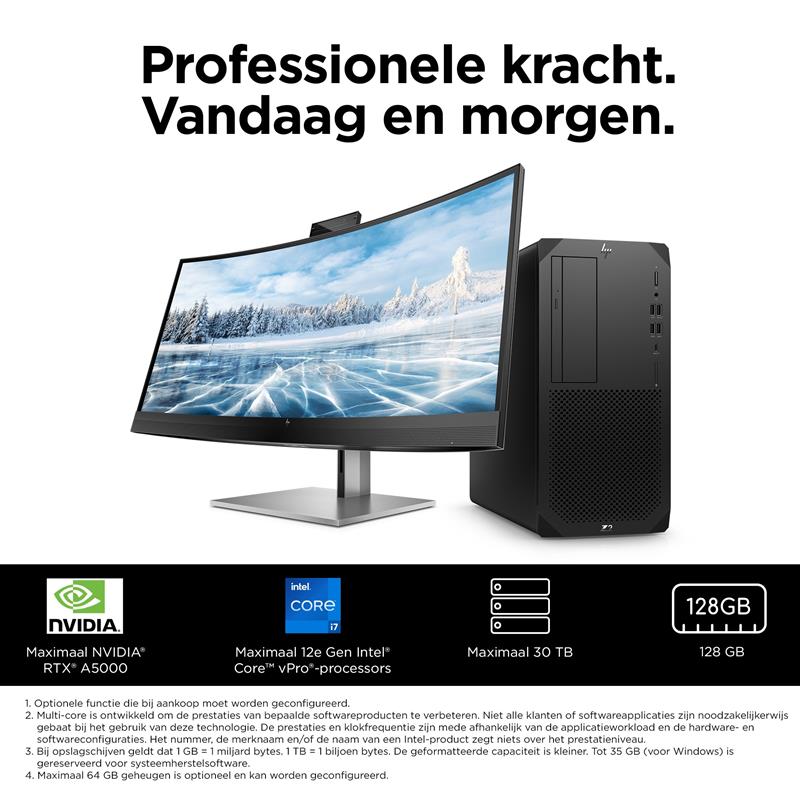 HP Z2 Tower G9 Intel® Core™ i7 i7-14700K 32 GB DDR5-SDRAM 1 TB SSD Windows 11 Pro Workstation Zwart