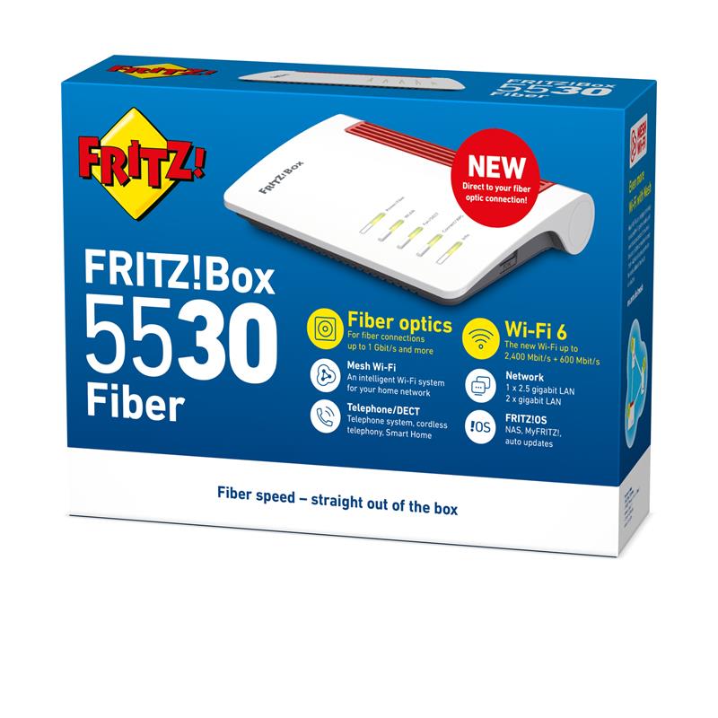 FRITZ!Box 5530 Fiber Edition Internation draadloze router 2.5 Gigabit Ethernet Dual-band (2.4 GHz / 5 GHz) Wit